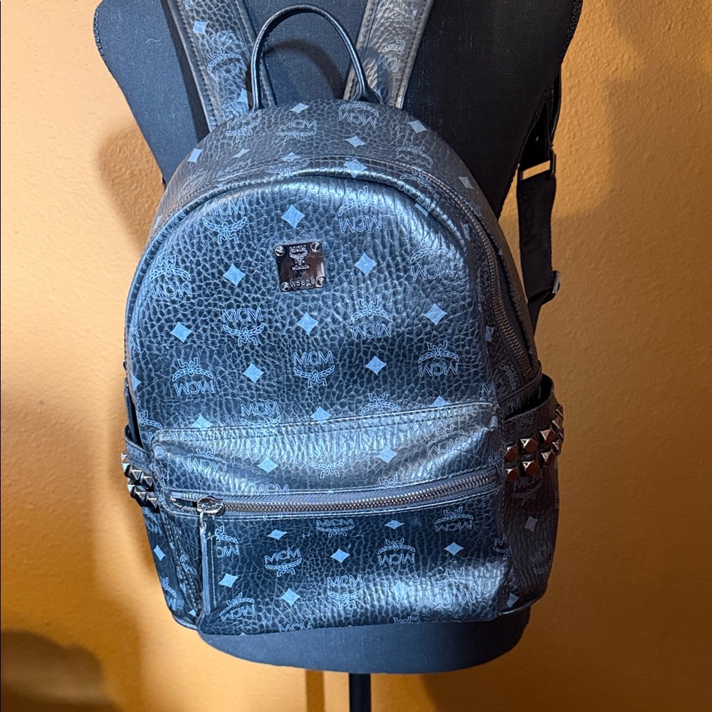 MCM Black and Silver Monogram Backpack wallet included